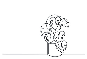Houseplant in pot continuous one line vector drawing