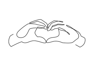 Heart from hands continuous one line drawing. Vector elements, symbol of love and health.