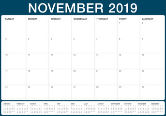 November 2019 desk calendar vector illustration