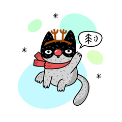 Cute winter cat. Vector illustration for a postcard, poster, print for clothes or accessories.