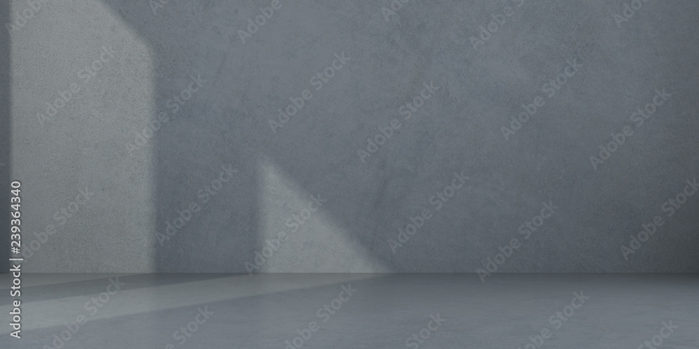 Poster Abstract of empty room space with sun light cast the window shadow on the wall and floor,Perspective of minimal design architecture.3d render	