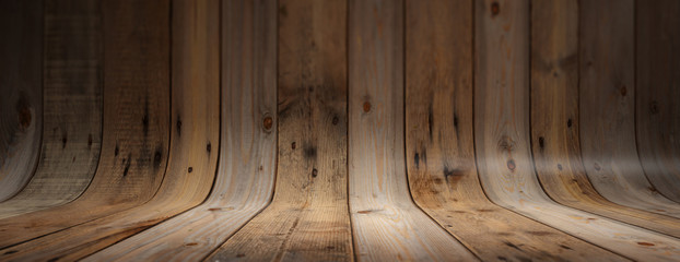 Old grungy and curved wooden background, banner