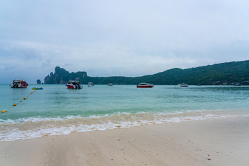 Beautiful Tropical Beach PP Island, Krabi, Phuket, Thaialnd blue ocean background Summer view Sunshine at Sand and Sea Asia Beach Thailand Destinations 