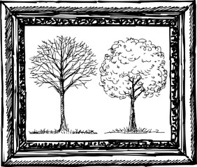 Vector image of trees sketches in a decorative frame © asmakar