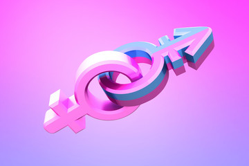 Venus and Mars signs. Symbols of gender concept design. 3D illustration