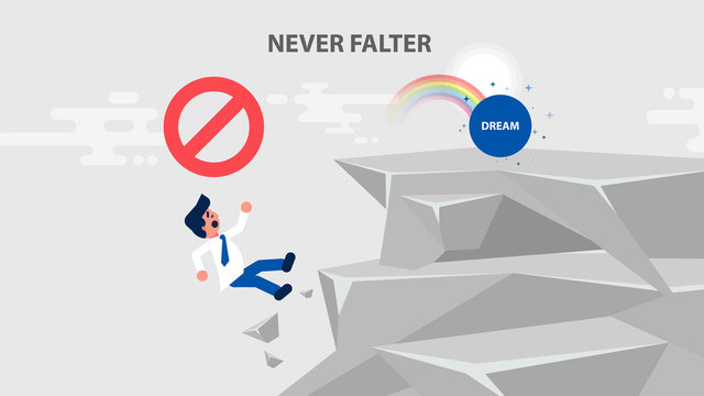 businessman goes to dream and climbs up rock