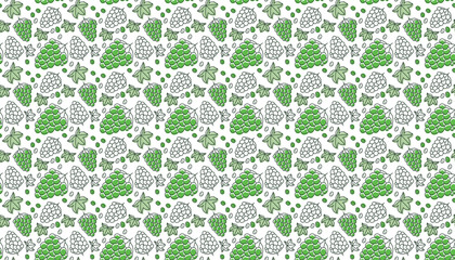 Grapes background. Seamless pattern. Hand drawn fresh berry. Multicolored vector sketch. Colorful doodle wallpaper. Green print