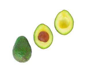 Top view fesh avocado slice isolated on white background.