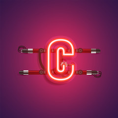 Realistic neon character with wires and console, vector illustration