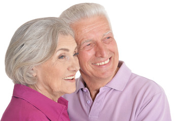 Happy senior couple isolated on white background