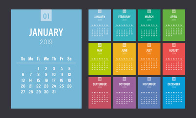 Colorful 2019 vertical calendar