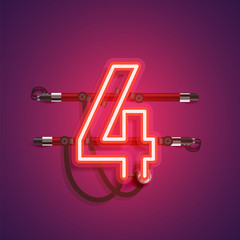 Realistic neon character with wires and console, vector illustration