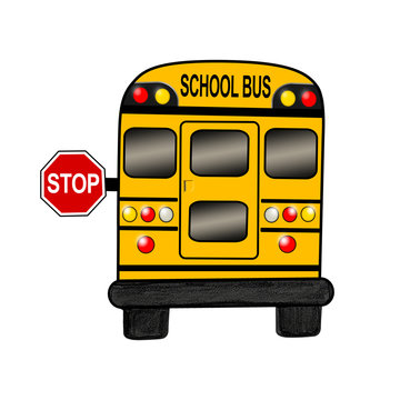 School bus with stop sign on white background - Illustration