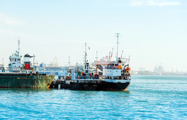 View of the port in Cebu, Philippines. Copy space for text
