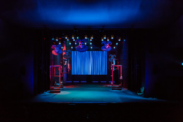 Scenery, led screen and lighting equipment on the stage. © Andrey Lapshin