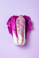 Purple napa cabbage on pastel color background. Minimal  concept. Plant based vegan or vegetarian cooking. Clean eating food, alkaline diet