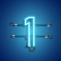 Realistic neon character with wires and console, vector illustration