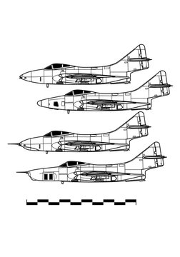Grumman F9F COUGAR. Outline drawing