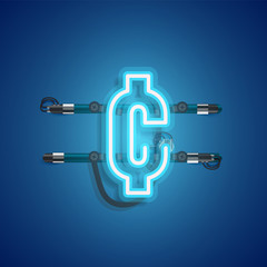 Realistic neon character with wires and console, vector illustration