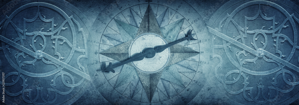 Canvas Prints old compass and astrolabe - ancient astronomical device on vintage background. abstract old conceptu