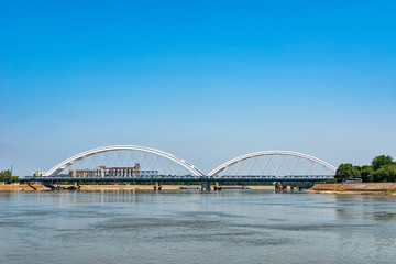 Fototapeta premium Novi Sad, Serbia - May 27, 2018: Zezelj bridge over Danube in Novi Sad