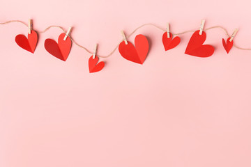 Fototapeta Paper valentines day hearts on pink obraz