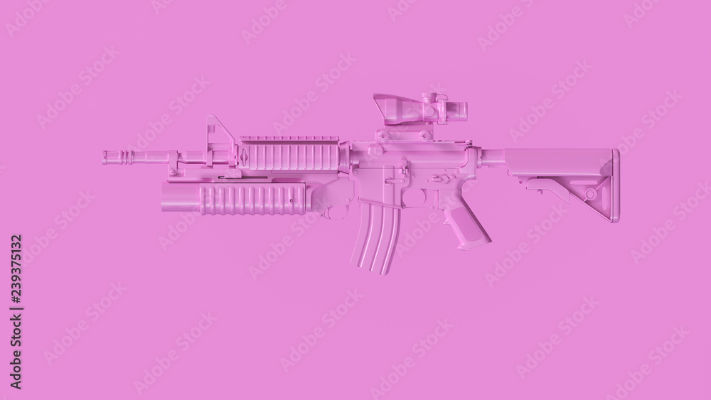 Wall mural Pink Modern Rifle with a Scope and Grenade Launcher 3d Illustration 3d Rendering