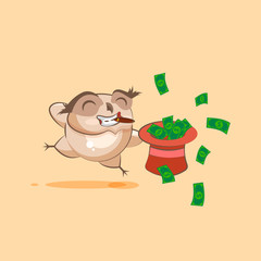 owl cigar jumping for joy with hat of money