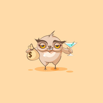 owl sticker emoticon with bag of money