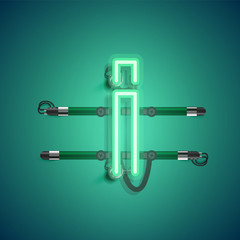 Realistic neon character with wires and console, vector illustration