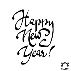 Happy new year text calligraphy lettering , hand drawn unique sign for greeting card invitation . vector illustration , isolated on white