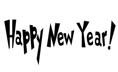 Happy new year text cartoon lettering , hand drawn unique sign for greeting card invitation . vector illustration , isolated on white