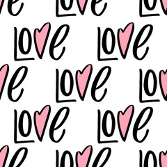 Seamless pattern with hand lettered sign love.