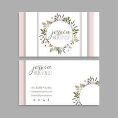 Business card with beautiful flowers. Template