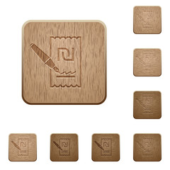 Signing new Shekel cheque wooden buttons