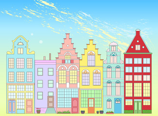 Old colorful building in Holland on bright  background