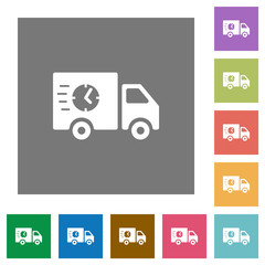 Fast delivery truck square flat icons