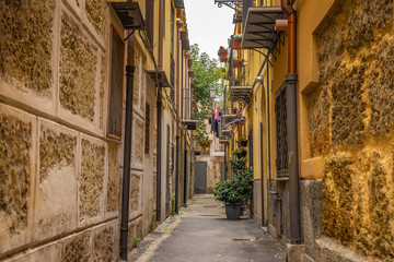 Fototapeta premium empty narrow street in the alleys of Palermo with old buildings, Sicily Italy