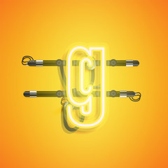 Realistic neon character with wires and console, vector illustration