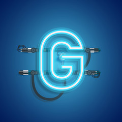 Realistic neon character with wires and console, vector illustration