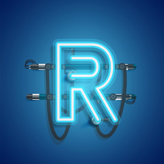 Realistic neon character with wires and console, vector illustration