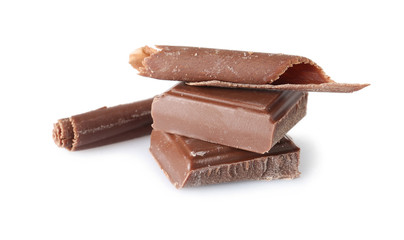 Chocolate curls and pieces isolated on white