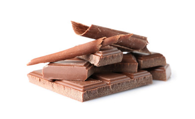 Chocolate curls and pieces isolated on white
