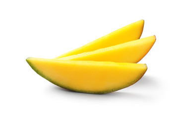 Fresh juicy mango slices isolated on white
