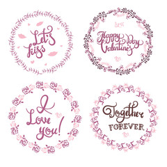 Valentine s day hand drawn calligraphy and illustration vector set