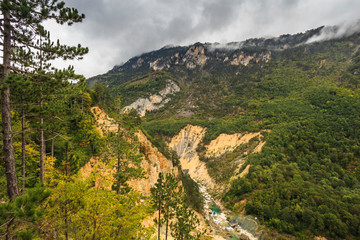 Fototapeta na wymiar canyon of a mountain river, photographing from above, aerial view, Montenegro, Tara river,