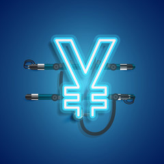 Realistic neon character with wires and console, vector illustration