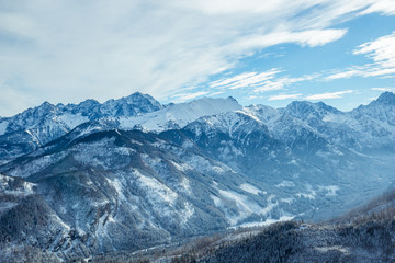 Beautiful panorama of the snow covered mountain range