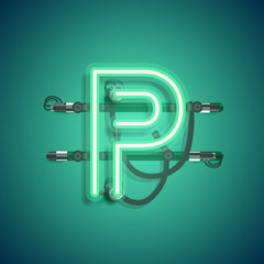 Realistic neon character with wires and console, vector illustration
