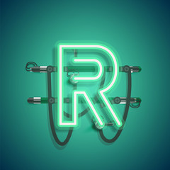 Realistic neon character with wires and console, vector illustration